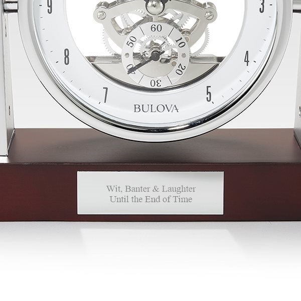 Engraved Bulova Largo Skeleton Milestone Clock