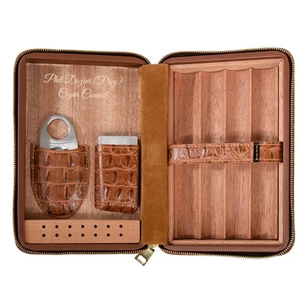 Engraved Cain Crocodile Cigar Travel Case