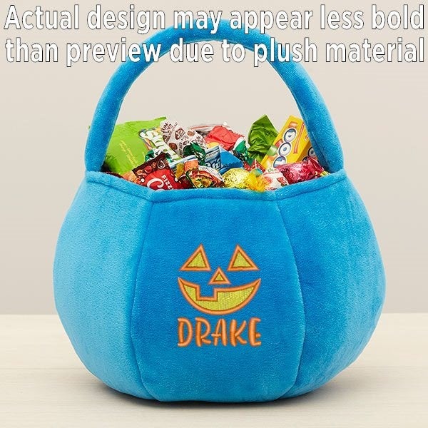 Jack-o-Lantern Embroidered Plush Halloween Treat Bag - Blue