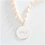 46260 - Engraved Pearl & Sterling Silver Pendant Necklace 