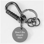 41966 - Engraved Gunmetal and Leather Clip Keychain