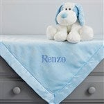 32706 - Embroidered Satin Trim Baby Blanket with Plush Puppy Set