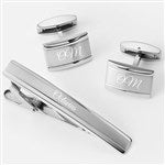 46155 - Engraved Steel Cufflinks and Tie Bar Set