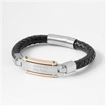 46185 - Engraved Black Leather with Rose Gold Accent ID Bracelet