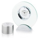 41862 - Engraved Round Office Clock and Paperweight Set
