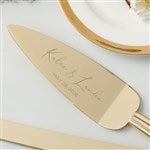 41217 - Elegant Couple Engraved Gold Cake Knife & Server Set