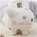 20246 - Baby Grey Polka Dots & Stars Personalized Piggy Bank