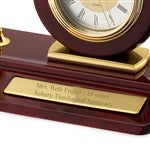 42173 - Engraved Mahogany Finish Clock and Pen Stand for the Executive
