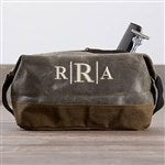 36572 - Embroidered Olive Waxed Canvas Travel Toiletry Bag