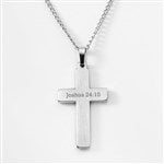 46090 - Engraved Two Tone Brushed Stainless Cross Necklace