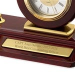 42173 - Engraved Mahogany Finish Clock and Pen Stand for the Executive