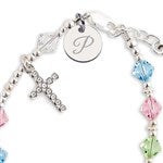 55101 - Engraved Childrens Sterling & Pastel Beaded Rosary Bracelet