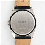 44986 - Engraved Citizen Milestone Quartz Black Leather & Silver Watch