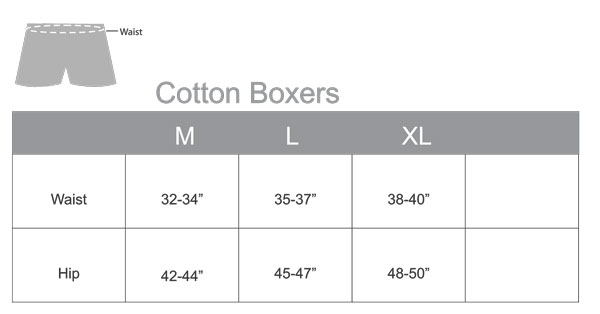 Cotton Boxers Size Chart